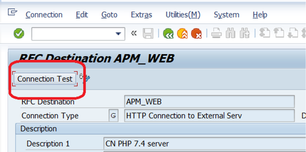 RFC Destination APM_WEB - Connection test